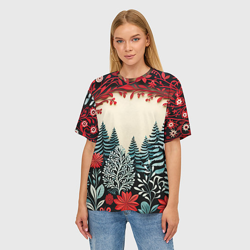 Женская футболка оверсайз Зимнее кружево / 3D-принт – фото 3
