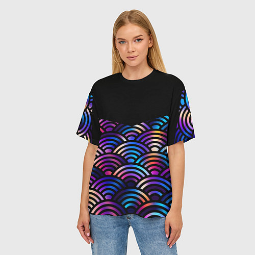 Женская футболка оверсайз Чёрный берег и рябь на волнах / 3D-принт – фото 3