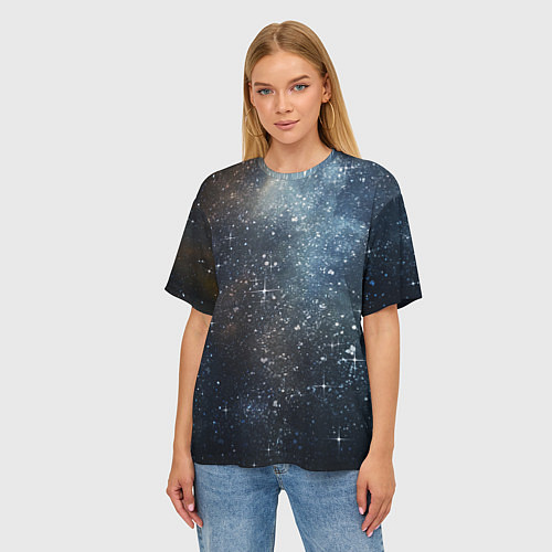 Женская футболка оверсайз Темное космическое звездное небо / 3D-принт – фото 3
