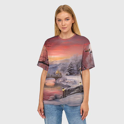Женская футболка оверсайз Морозная сказка праздника / 3D-принт – фото 3