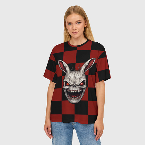 Женская футболка оверсайз Зубастый кролик / 3D-принт – фото 3