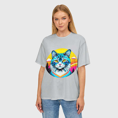 Женская футболка оверсайз Нейросеть - кот в стиле граффити / 3D-принт – фото 3