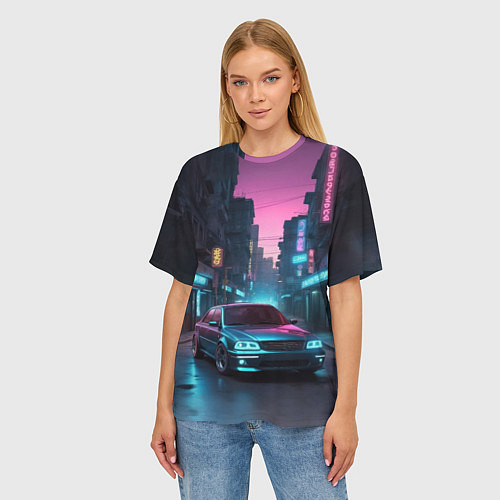 Женская футболка оверсайз Автомобиль на закате дня / 3D-принт – фото 3