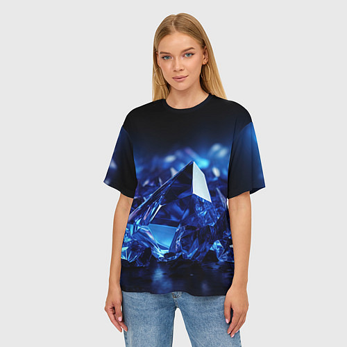 Женская футболка оверсайз Синие прозрачные алмазы / 3D-принт – фото 3