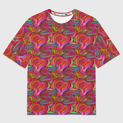 Футболка оверсайз женская Сетчатый разноцветный узор, цвет: 3D-принт