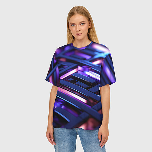 Женская футболка оверсайз Фиолетовые неоновые конструкции / 3D-принт – фото 3