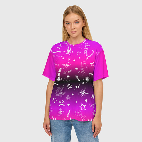 Женская футболка оверсайз Тату Лил Пипа на фиолетовом / 3D-принт – фото 3