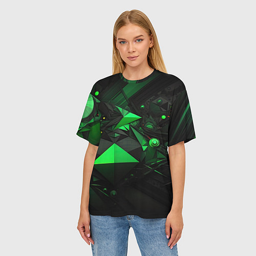 Женская футболка оверсайз Абстрактный лабиринт зелени / 3D-принт – фото 3