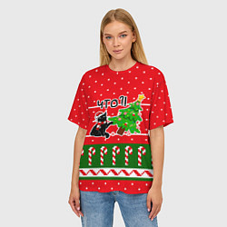 Футболка оверсайз женская Вредный котик роняет новогоднюю ёлку, цвет: 3D-принт — фото 2