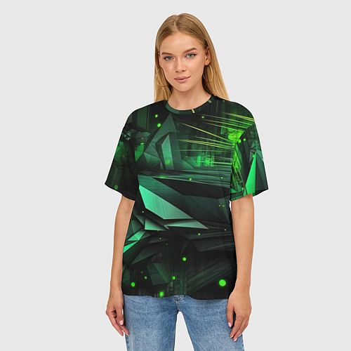 Женская футболка оверсайз Мир абстрактной зелени / 3D-принт – фото 3
