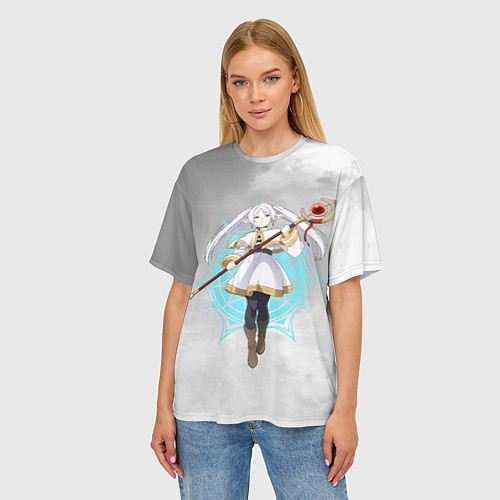 Женская футболка оверсайз Фрирен провожающая в последний путь - чб / 3D-принт – фото 3