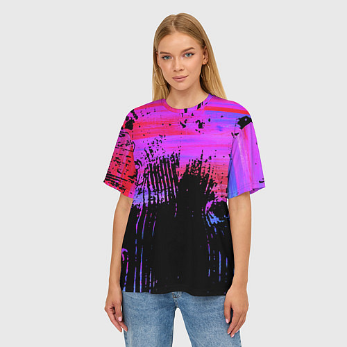 Женская футболка оверсайз Розово синий сочный гранж / 3D-принт – фото 3