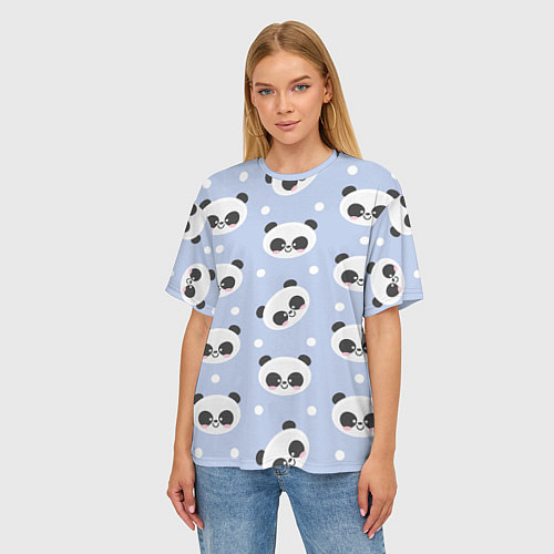 Женская футболка оверсайз Милая мультяшная панда / 3D-принт – фото 3