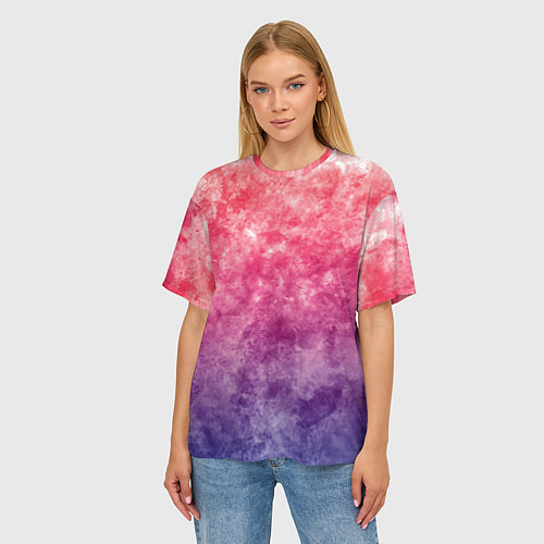 Женская футболка оверсайз Абстракция - сине-красные облака / 3D-принт – фото 3