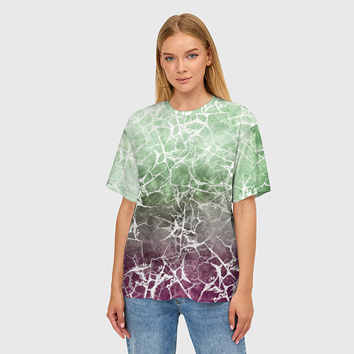 Женская футболка оверсайз Абстракция - spider web on purple-green background / 3D-принт – фото 3
