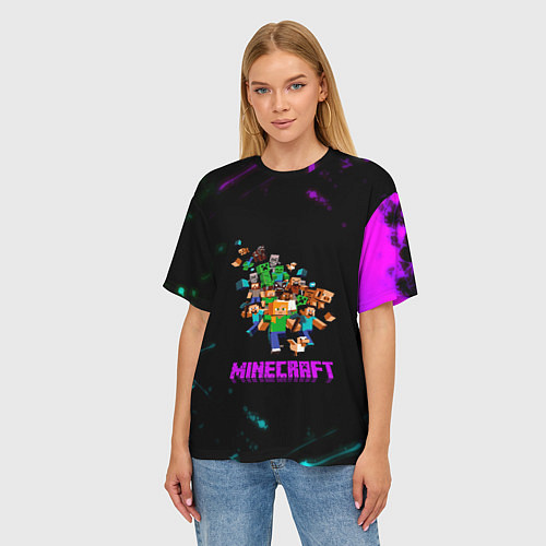 Женская футболка оверсайз Minecraft neon краски / 3D-принт – фото 3