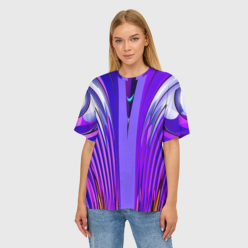 Женская футболка оверсайз Фиолетовые линии и полосы / 3D-принт – фото 3
