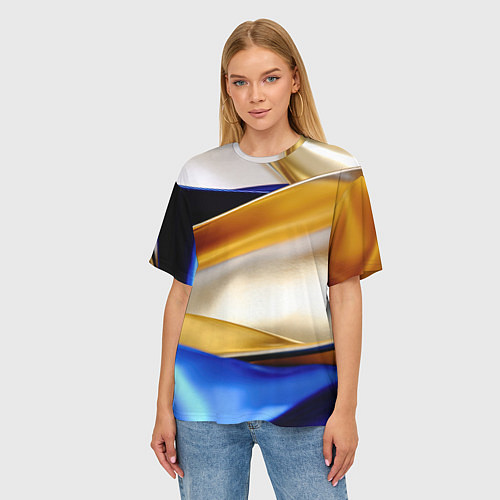 Женская футболка оверсайз Белая желтая синяя абстракция / 3D-принт – фото 3