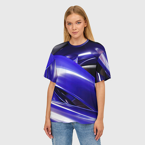 Женская футболка оверсайз Blue black abstract / 3D-принт – фото 3