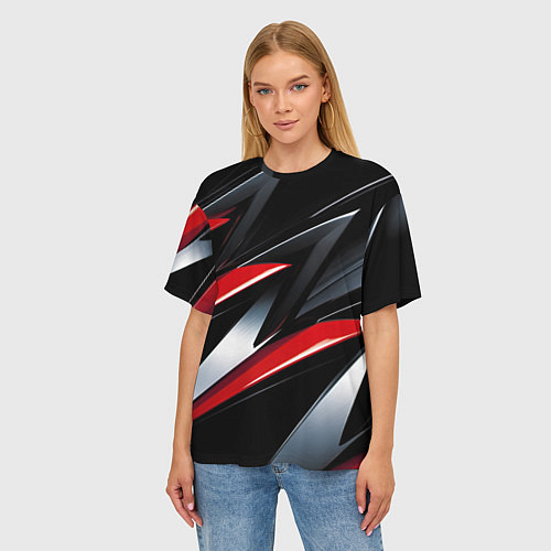 Женская футболка оверсайз Red black abstract / 3D-принт – фото 3