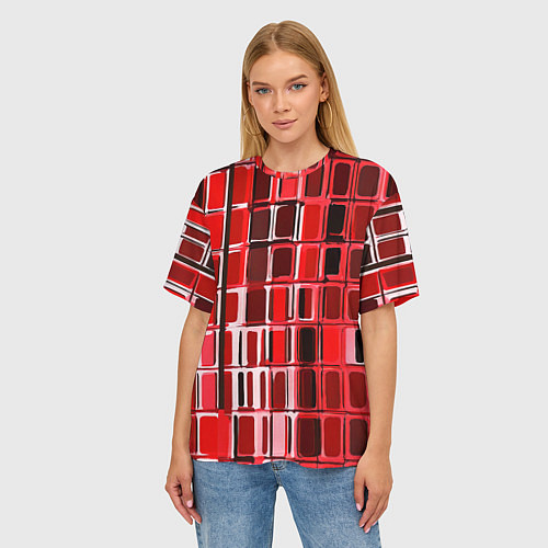 Женская футболка оверсайз Красные прямоугольники / 3D-принт – фото 3