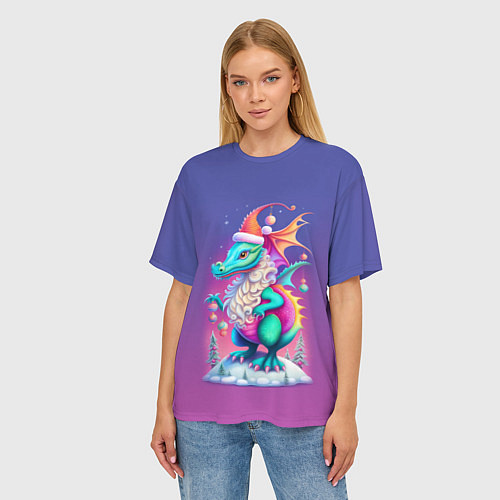 Женская футболка оверсайз Новогодний дракончик - нейросеть / 3D-принт – фото 3