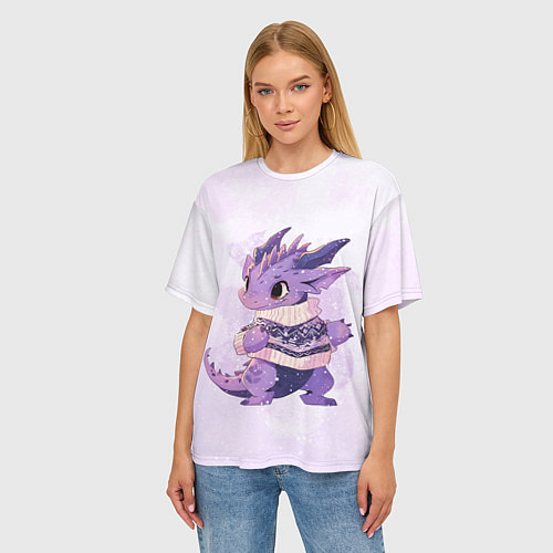 Женская футболка оверсайз Милый фиолетовый дракон / 3D-принт – фото 3