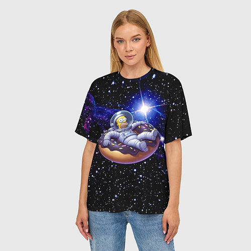 Женская футболка оверсайз Космонавт Гомер Симпсон на пончике - нейросеть / 3D-принт – фото 3