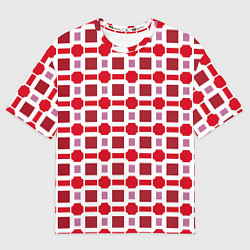 Женская футболка оверсайз Красные кирпичики и белые полосы