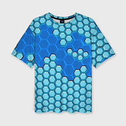 Женская футболка оверсайз Синяя энерго-броня из шестиугольников