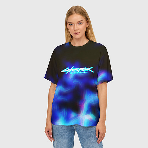 Женская футболка оверсайз Cyberpunk 2077 fire / 3D-принт – фото 3
