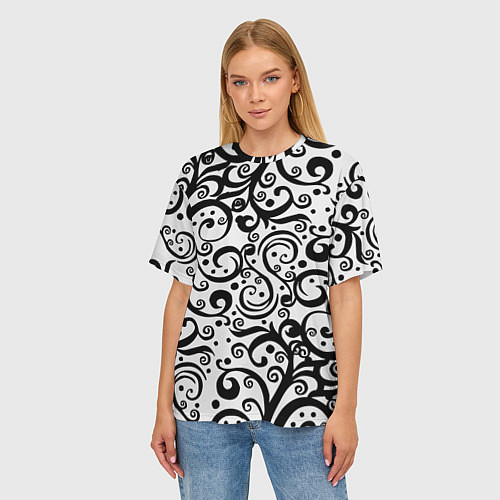 Женская футболка оверсайз Чёрный кружевной узор / 3D-принт – фото 3