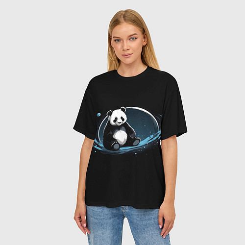 Женская футболка оверсайз Панда сидит / 3D-принт – фото 3