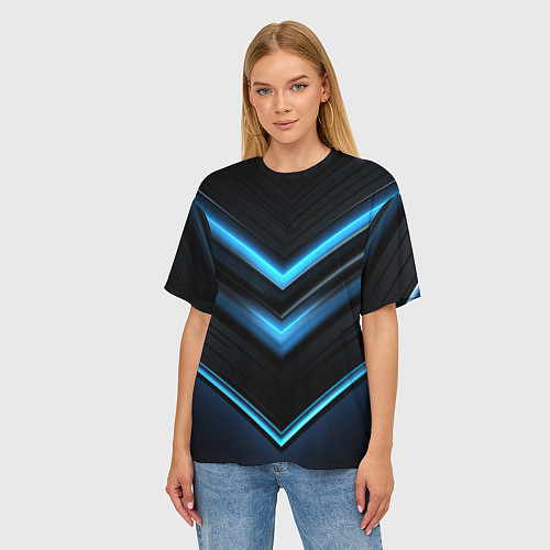 Женская футболка оверсайз Галактическая абстракция синяя / 3D-принт – фото 3