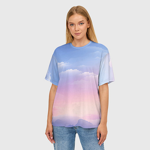 Женская футболка оверсайз Нежные краски неба / 3D-принт – фото 3