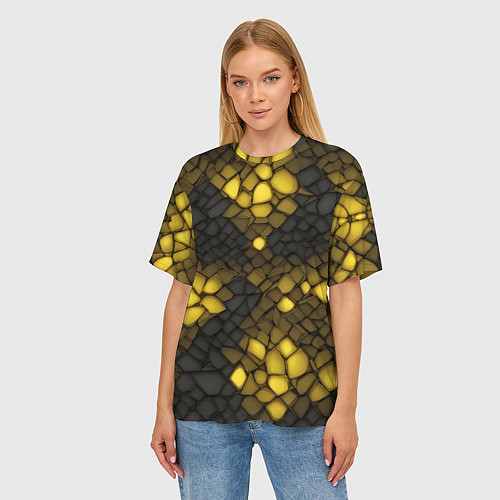 Женская футболка оверсайз Жёлтый трескающийся камень / 3D-принт – фото 3