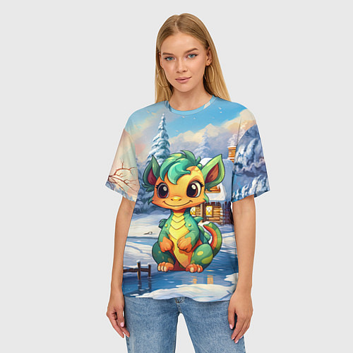 Женская футболка оверсайз Крошечный дракон зимы 2024 / 3D-принт – фото 3