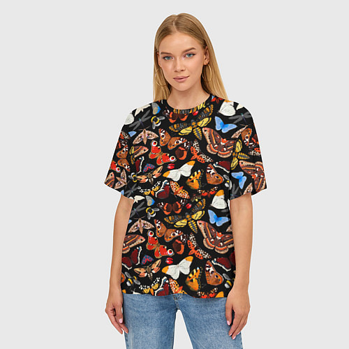 Женская футболка оверсайз Разноцветные тропические бабочки / 3D-принт – фото 3