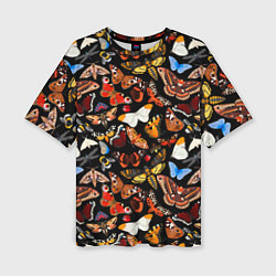 Женская футболка оверсайз Разноцветные тропические бабочки