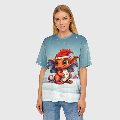 Женская футболка оверсайз Символ нового 2024 года дракон / 3D-принт – фото 3