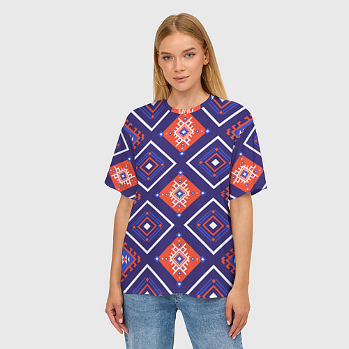 Женская футболка оверсайз Этнические ромбы в контрасте / 3D-принт – фото 3