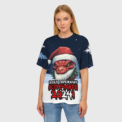 Женская футболка оверсайз Красный злой дракон 2024 / 3D-принт – фото 3