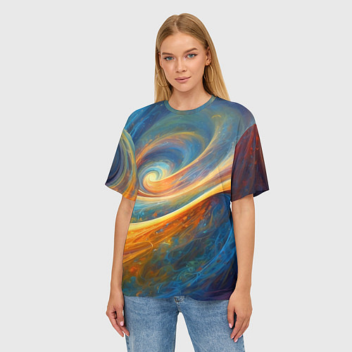 Женская футболка оверсайз Космические завихрения / 3D-принт – фото 3
