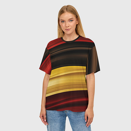 Женская футболка оверсайз Черный красный желтый цвет абстракции / 3D-принт – фото 3