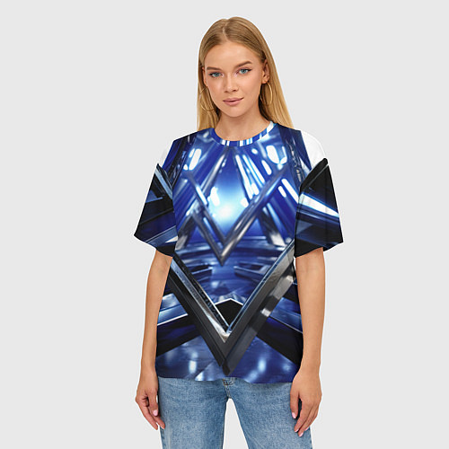Женская футболка оверсайз Синяя и черная конструкция абстракция / 3D-принт – фото 3