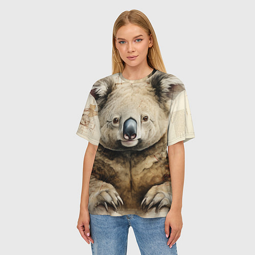 Женская футболка оверсайз Коала в стиле диаграмм Давинчи / 3D-принт – фото 3