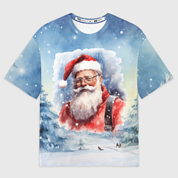 Футболка оверсайз женская Санта на фоне леса, цвет: 3D-принт