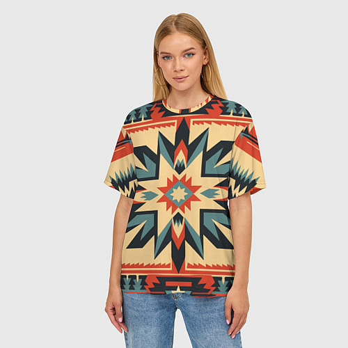 Женская футболка оверсайз Орнамент в стиле американских индейцев / 3D-принт – фото 3