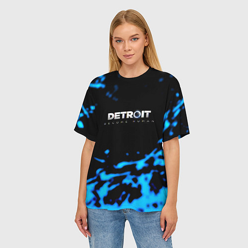 Женская футболка оверсайз Detroit become human голубая кровь / 3D-принт – фото 3