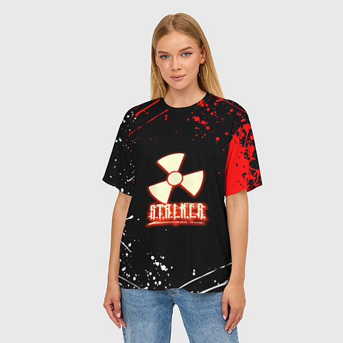 Женская футболка оверсайз Stalker краски огненный / 3D-принт – фото 3